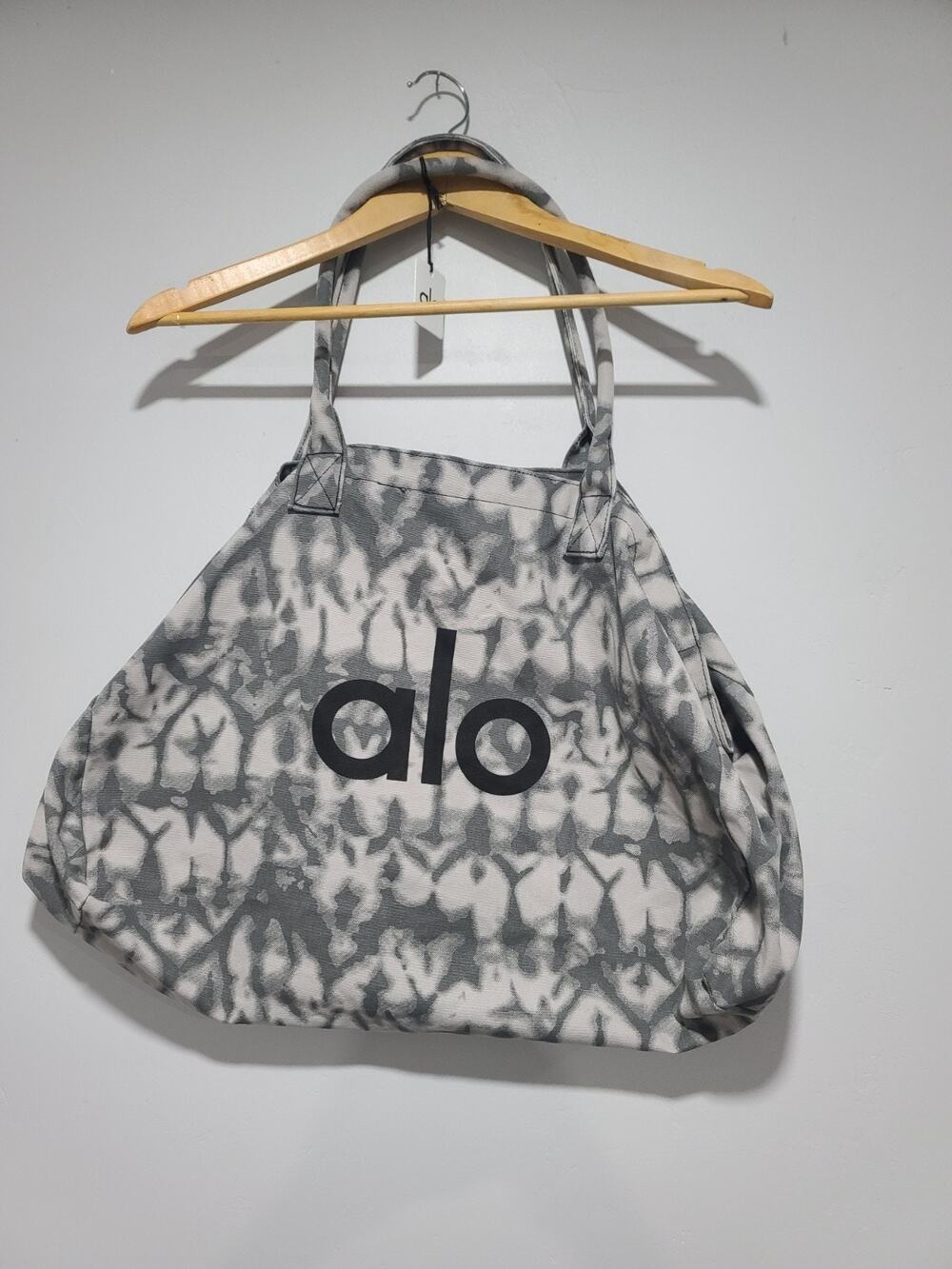 ALO Yoga Gray Tie Dye Canvas Cotton Tote Large Shopper Bag Gym Travel NWT